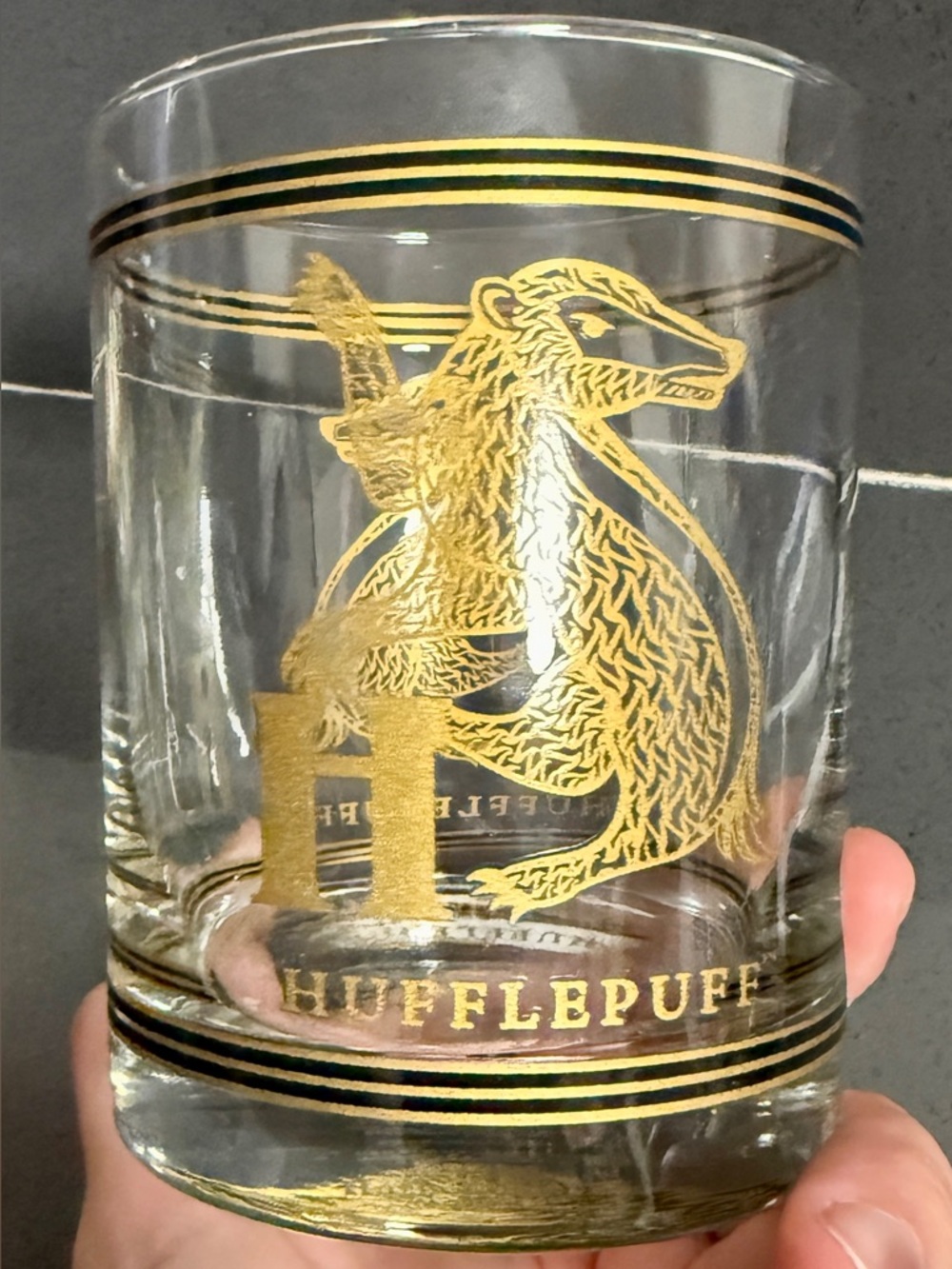 Universal Studios Harry Potter Hogwarts Hufflepuff Old Fashion Glass 12 Oz.